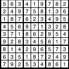 A solved sudoku puzzle.