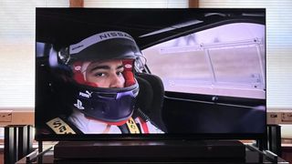 Sony Bravia 9 showing image of racing car driver