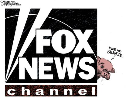 Editorial cartoon U.S. Fox News Male and balanced