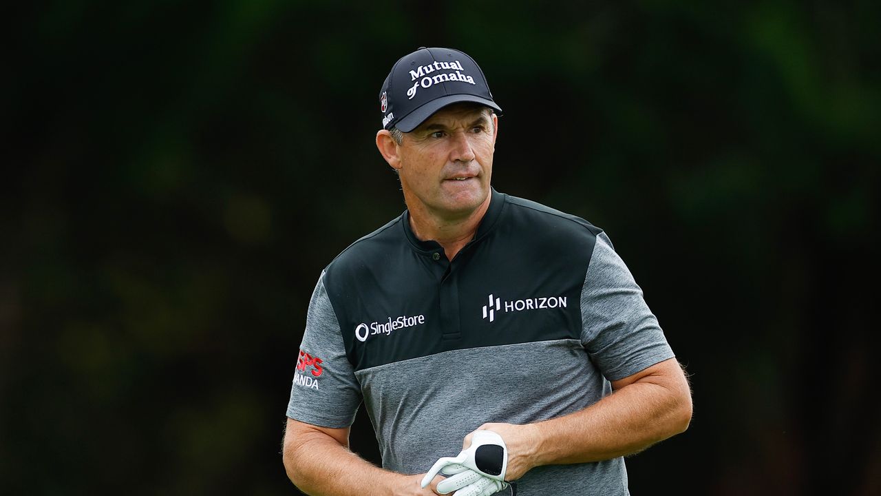 Padraig Harrington looks on during the first round of The RSM Classic on the Seaside Course at Sea Island Resort on November 16, 2023