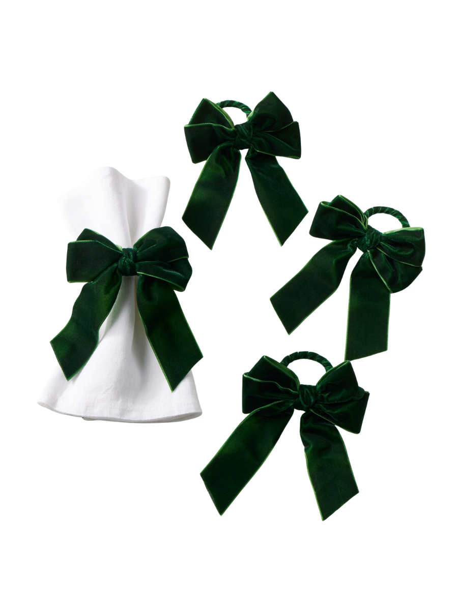 Velvet Bow Napkin Rings, Set of 4