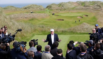 Trump speaks at his golf course