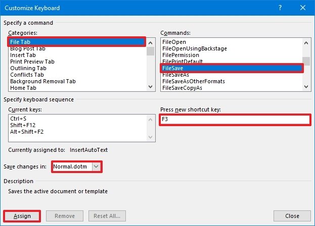 Word create keyboard shortcut