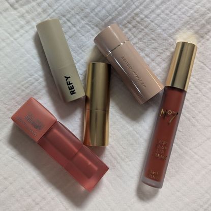 a flat lay of the best Blurring Lipsticks chosen by Jazzria Harris