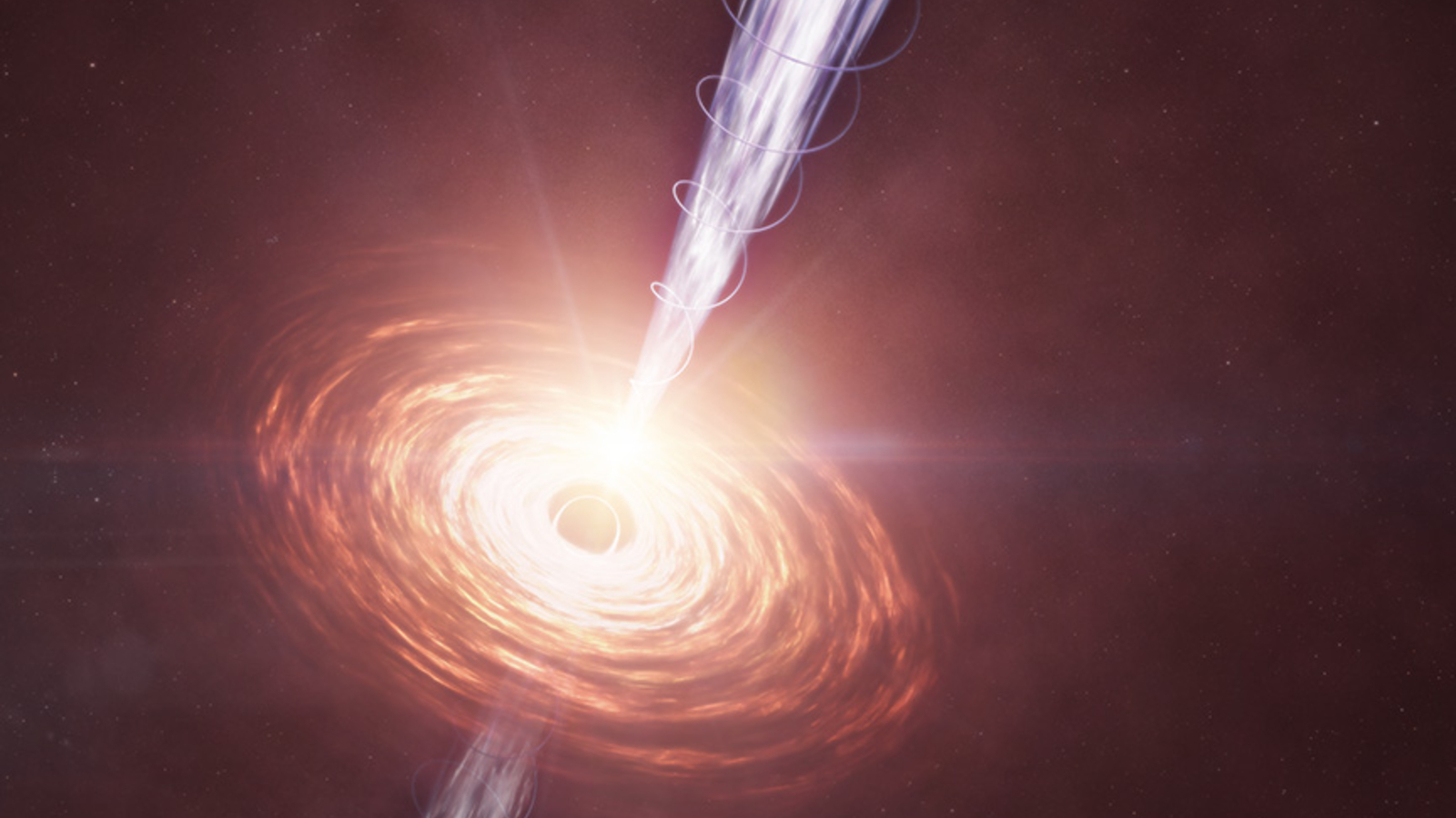 An artist's illustration of energy jets shooting from a quasar