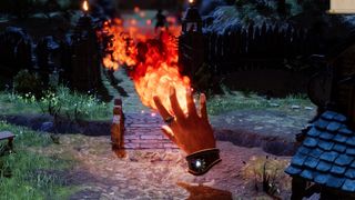 Masters of Albion screenshot - giant disembodied hand with fire coming out of it