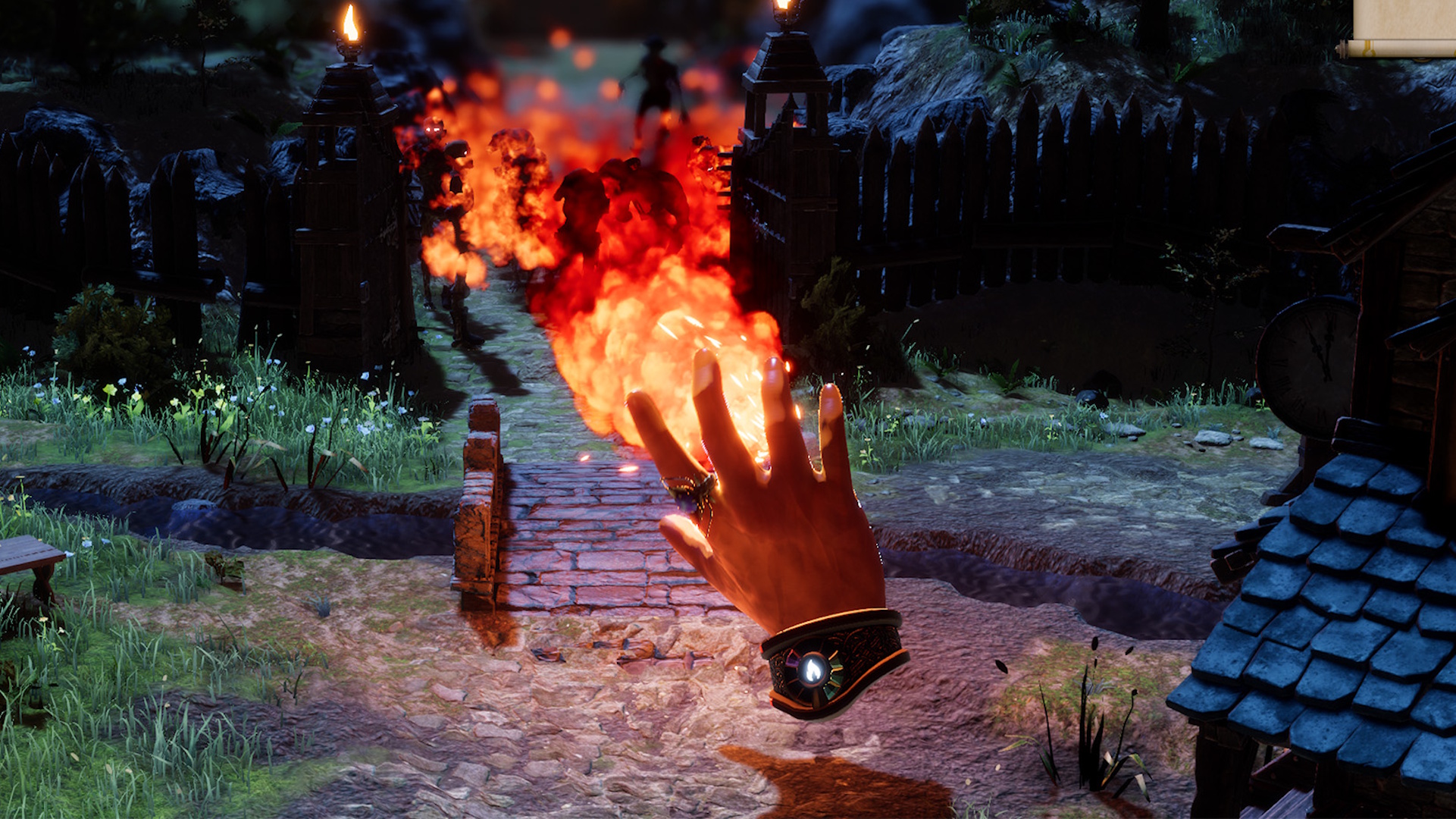 Masters of Albion screenshot - giant disembodied hand with fire coming out of it