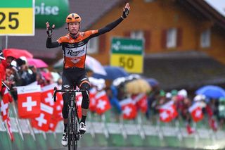 Pieter Weening (Roompot) victory salute after stage 6 win at the Tour de Suisse