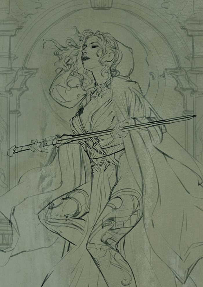 Digital artwork showing a female sorceress