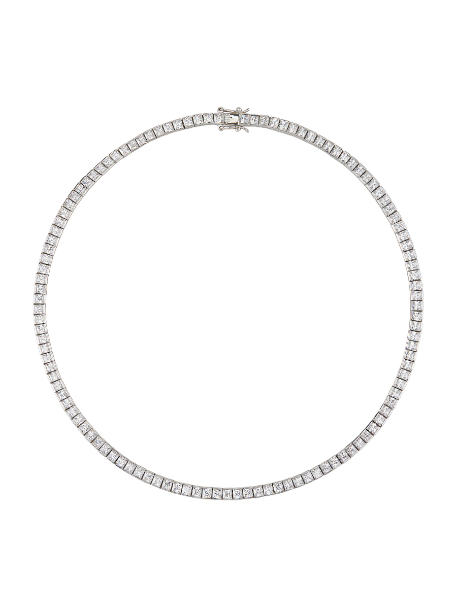 Dorsey Princess Cut, Lab-Grown White Sapphire Silver RiviÈre Necklace