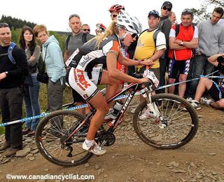 Fans lined the Houffalize, Belgium, World Cup course to watch racers like Emily Batty.