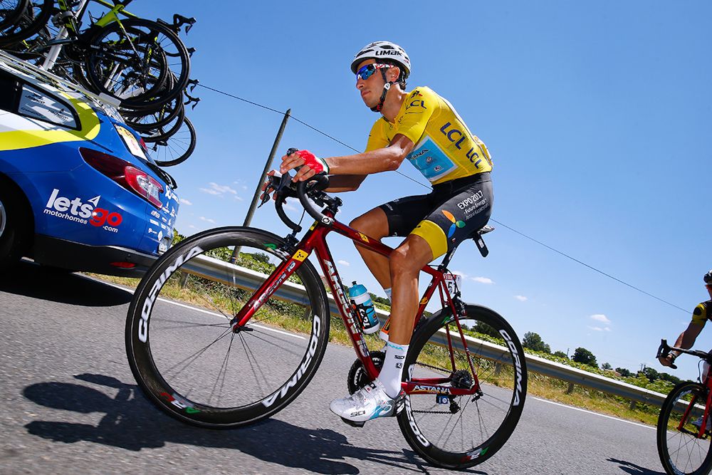 Fabio Aru in yellow during stage 14 at the Tour de France