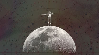Photo collage of an air traffic controller on top of the Moon
