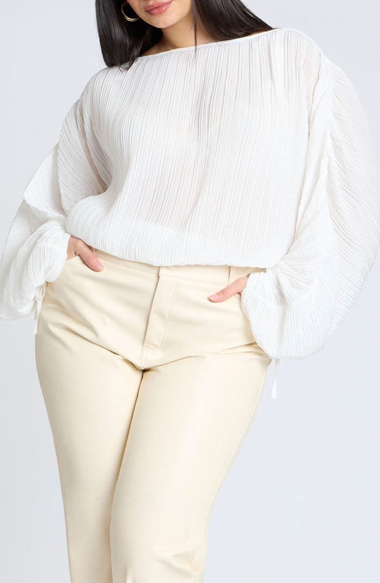 Dolman Long Sleeve Plissé Chiffon Top