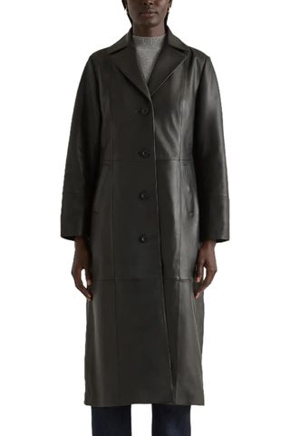 100% Leather Long Trench Coat