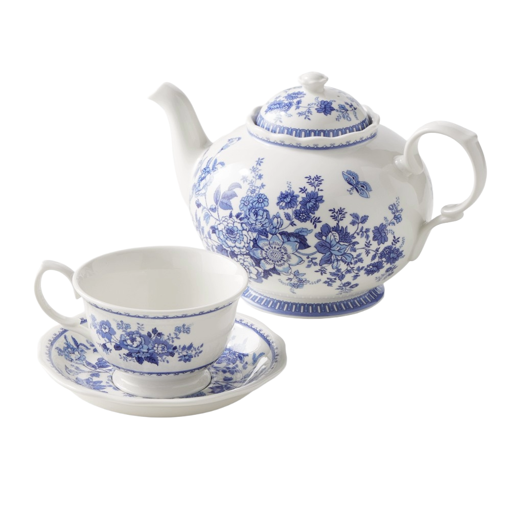 English floral blue and white tea set