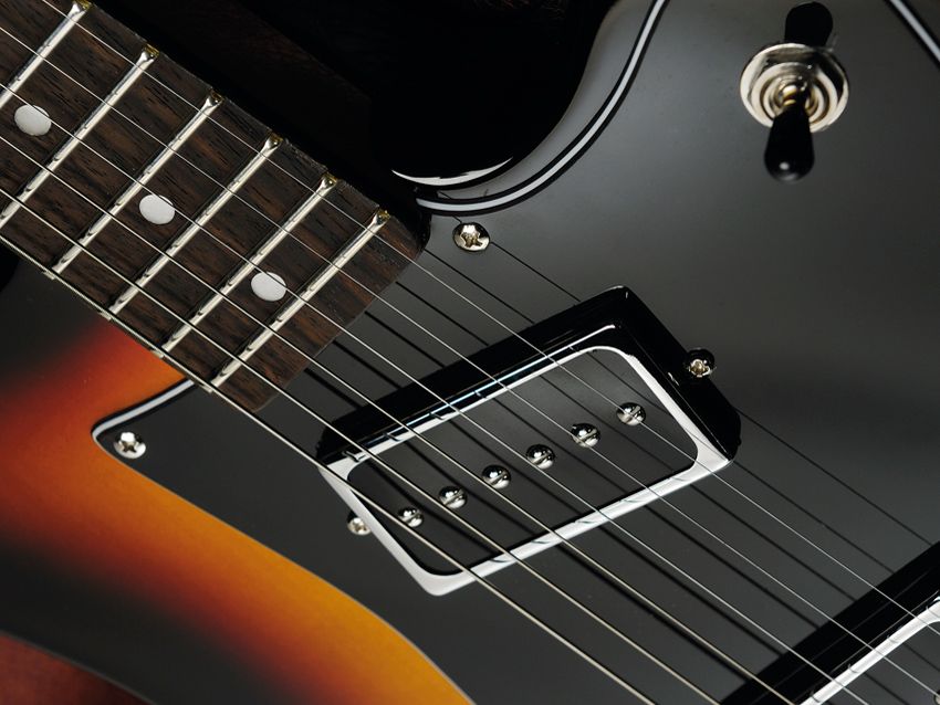 The neck pickup is positioned at an angle.