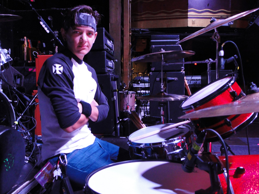 Drummer Rachel Fuhrer's kit is comprised of Gretsch, Ludwig, Zildjian, Soultone and Sabian components