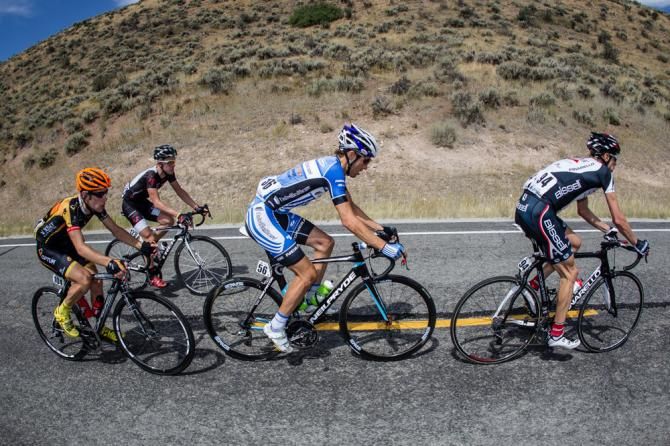 Chris Baldwin (Bissell) leads a group earlier in the stage