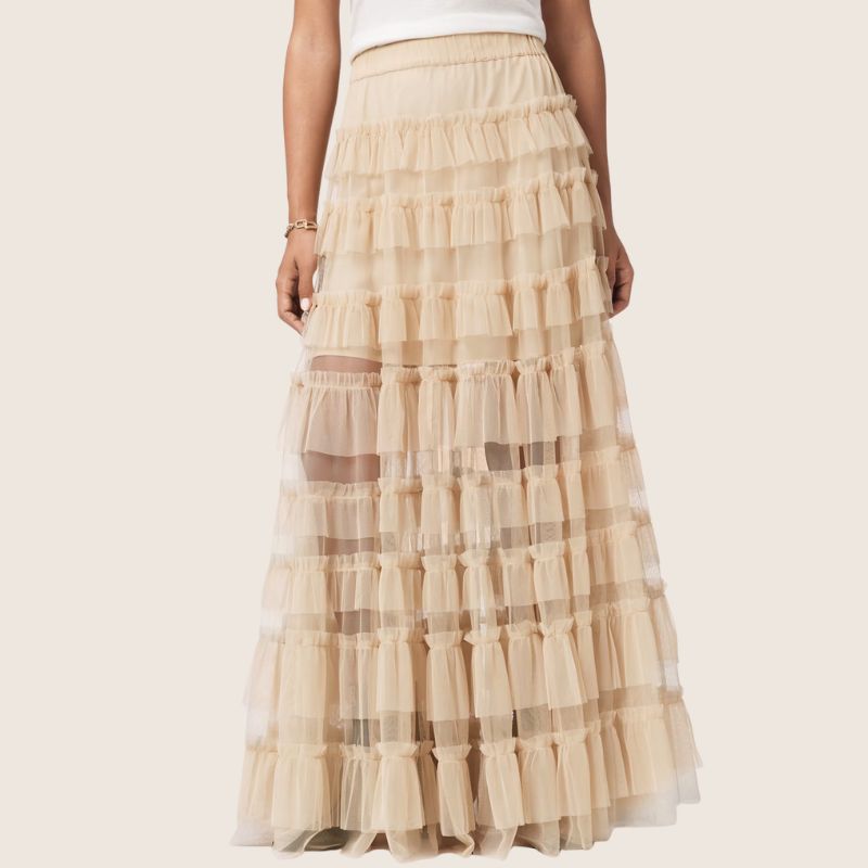 AllSaints Aude Ruffle Maxi Skirt on model