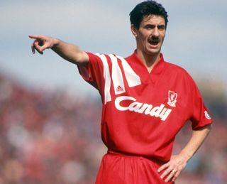 Ian Rush points while playing for Liverpool in the semi-finals of the 1991/92 FA Cup