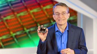 Pat Gelsinger holding an Intel Chip. 