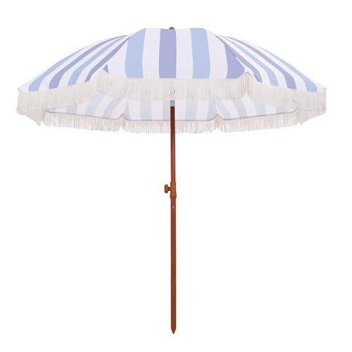 Kbrellaoutlets Patio Umbrella With Upf 50+ Protection, 8 Ribs, Push Button Tilt - Versatile Outdoor Shade for Garden, Courtyard, and Beach (blue Stripes)