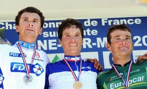 The French podium: Anthony Roux, Sylvain Chavanel and Thomas Voeckler