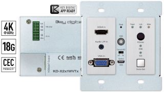 Key Digital has introduced the KD-X2x1WVTx, an HDBaseT wall-plate transmitter and presentation switcher with one HDMI and one VGA + Analog audio input.
