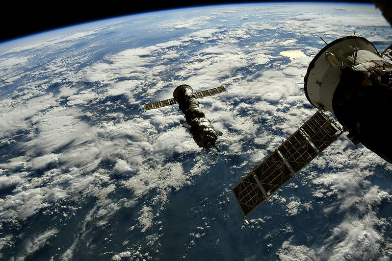 Images captured by European Space Agency astronaut Thomas Pesquet on July 26, 2021, show a Russian Progress capsule tugging the retired Pirs module to burn up in Earth's atmosphere.