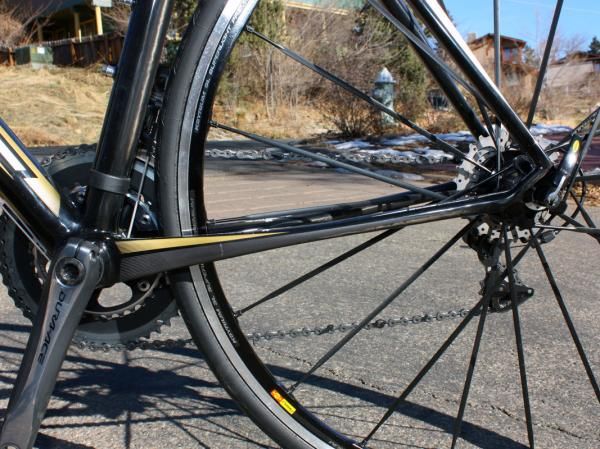 Chain stays are radically flattened to lend more vertical flex to the rear end