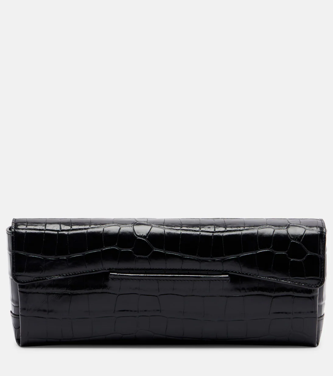A black croc Toteme clutch bag.