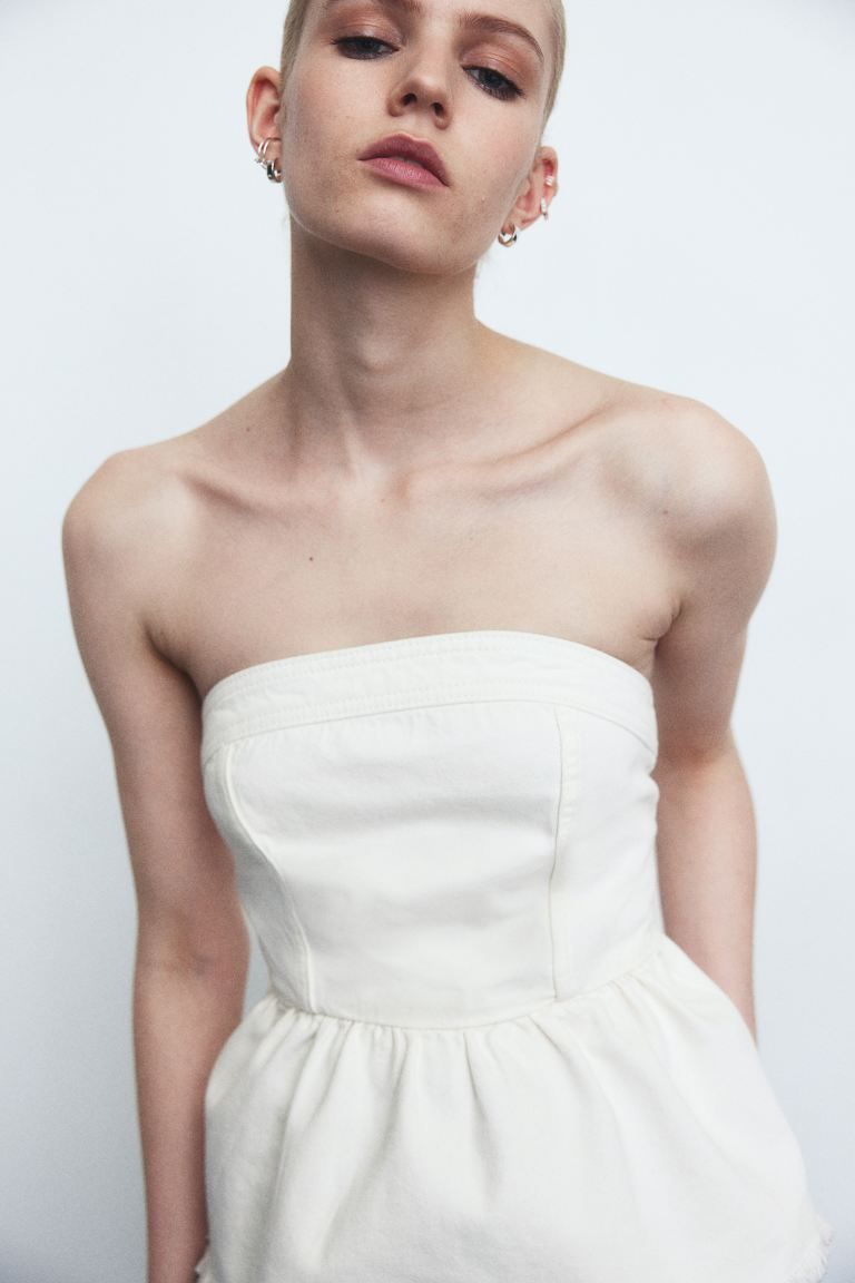 Denim bustier peplum top