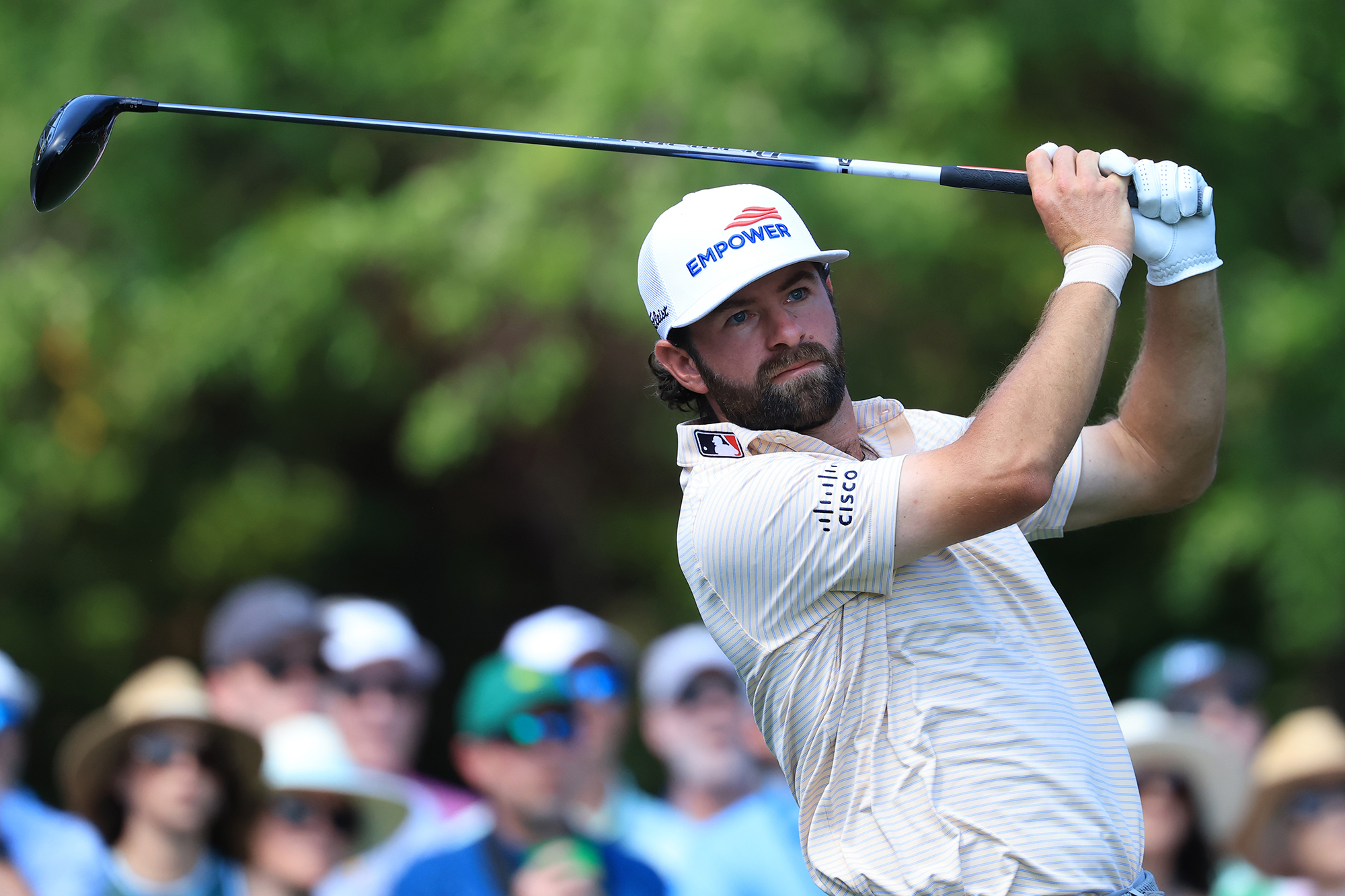 Cameron Young in the finish position with a driver