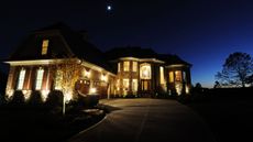 A driveway at night