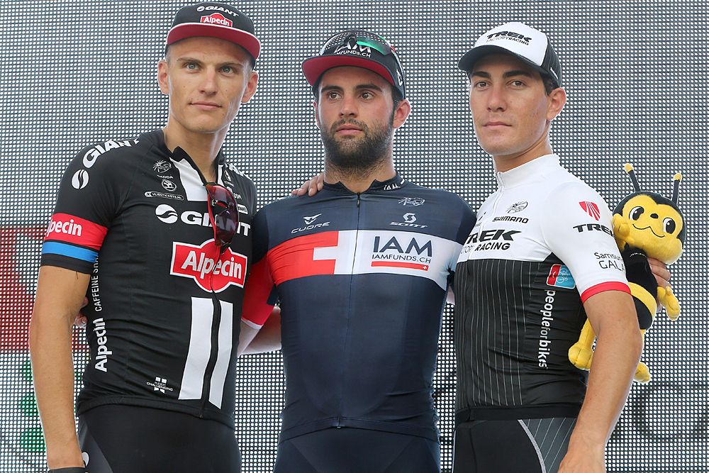 Marcel Kittel, Matteo Pelucchi and Giacomo Nizzolo on the stage podium