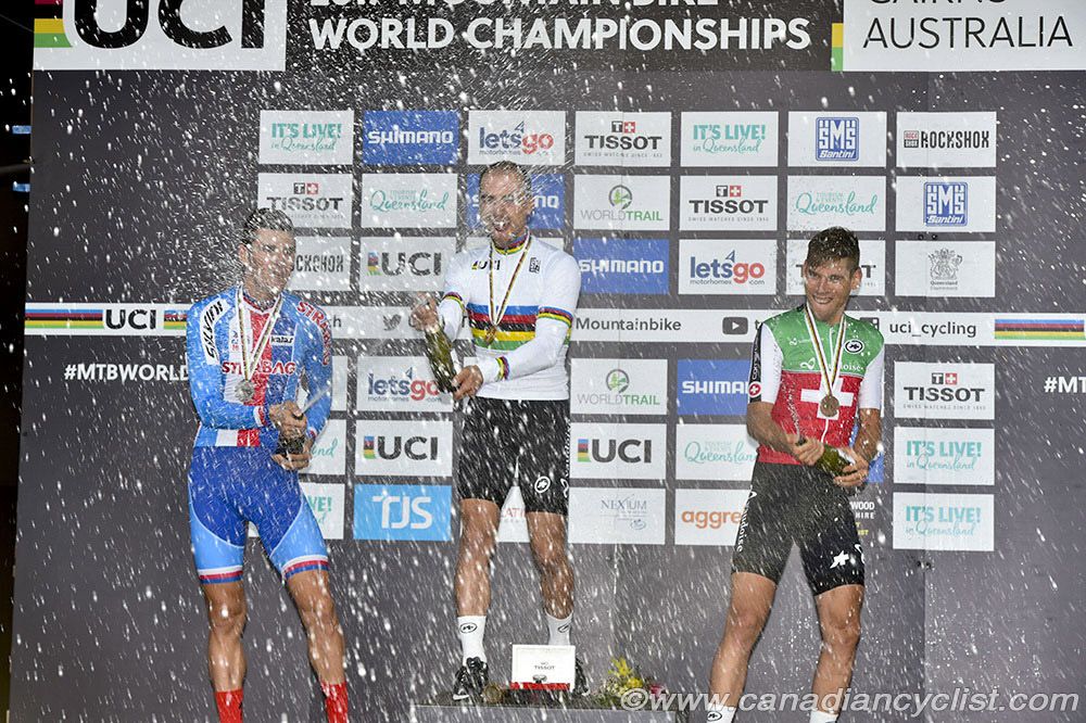 Celebration for Jaroslav Kulhavy, Nino Schurter, Thomas Litscher
