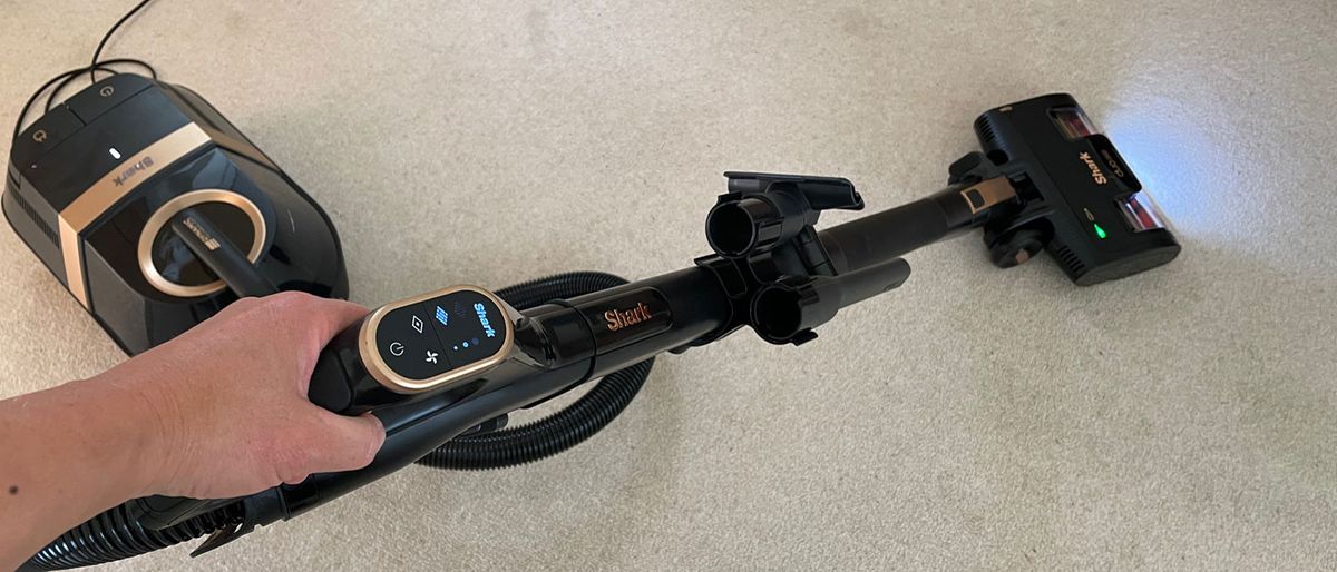 Image shows the Shark Vertex Bagless Corded Canister Vacuum.