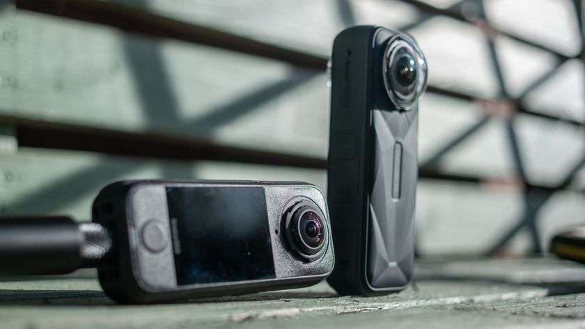 The Insta360 X5 and X4 Air action cameras in an outdoor setting under natural light