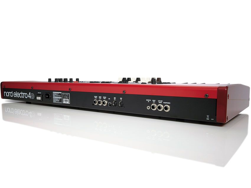 Connections include MIDI in/out, stereo audio outs and control pedal inputs for sustain, rotor and general control