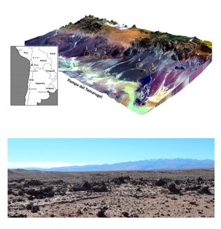 The glass deposits are found concentrated in groups east of Pampa del Tamarugal, a plateau in the Atacama Desert.