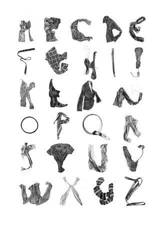 An alphabet made from hand-drawn items of clothing by Stuart Whitton