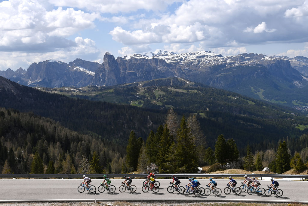 TRE CIME DI LAVAREDO ITALY MAY 26 Alex Baudin of France and AG2R Citron Team Stefano Oldani of Italy and Team AlpecinDeceuninck Nicolas Prodhomme of France and AG2R Citron Team Vadim Pronskiy of Kazakhstan and Astana Qazaqstan Team Larry Warbasse of The United States and AG2R Citron Team Santiago Buitrago of Colombia and Team Bahrain Victorious Patrick Konrad of Austria and Team BORA hansgrohe Magnus Cort of Denmark and Team EF EducationEasyPost Mattia Bais of Italy and Team EOLOKometa Davide Gabburo of Italy and Team Green ProjectBardiani CSFFaizan Derek Gee of Canada and Team Israel Premier Tech Jos Joaqun Rojas of Spain and Movistar Team Carlos Verona of Spain and Movistar Team and Michael Hepburn of Australia and Team Jayco AlUla compete in the breakaway climbing to the Passo Valparola 2196m during the 106th Giro dItalia 2023 Stage 19 a 183km stage from Longarone to Tre Cime di Lavaredo 2307m UCIWT on May 26 2023 in Tre Cime di Lavaredo Italy Photo by Tim de WaeleGetty Images