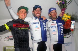 2015 Reading 120 Podium: 2nd place, Toms Skujins (Hincapie Racing) 1st place, Danny Summerhill (UnitedHealthcare) 3rd place, Chris Jones (UnitedHealthcare)