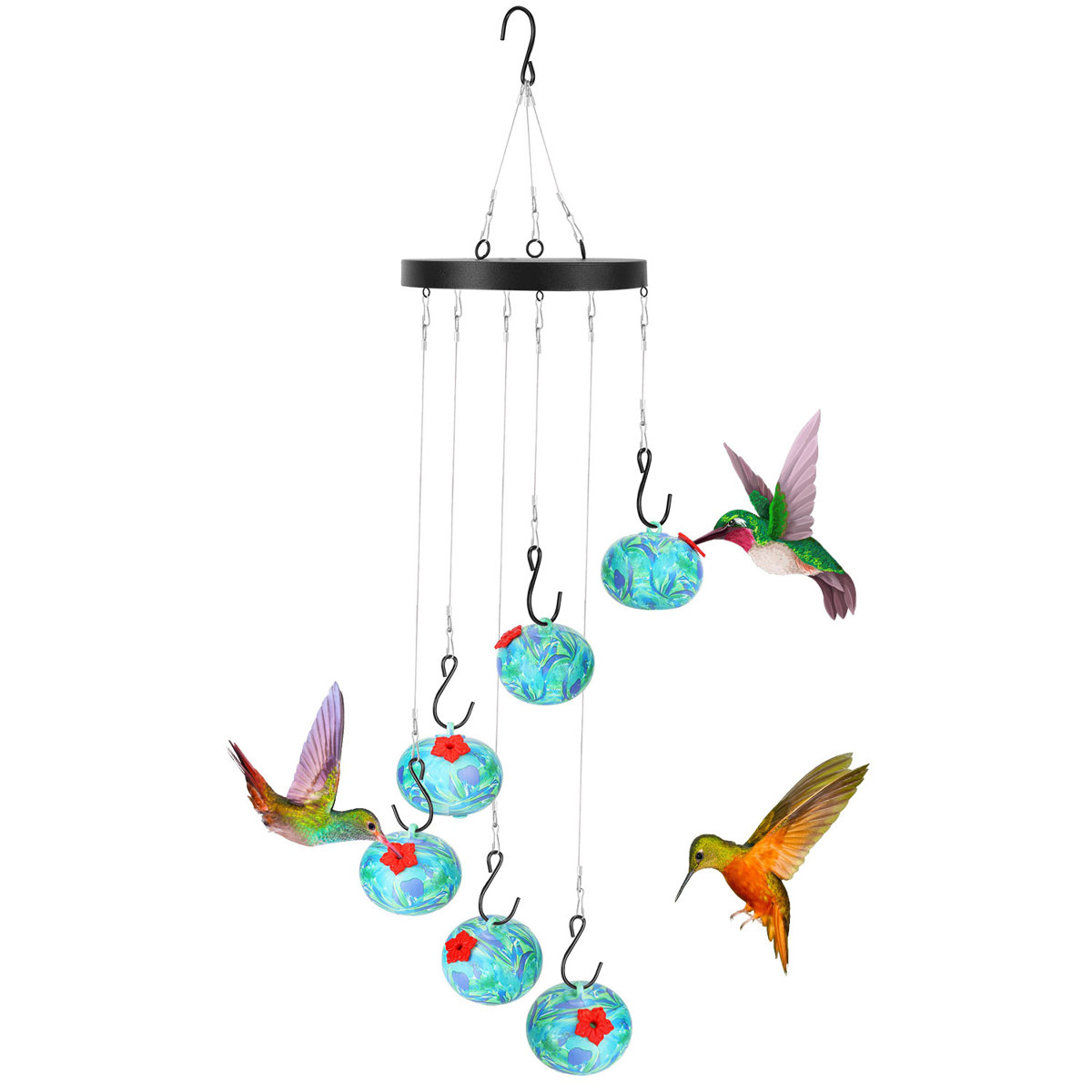 Trinx Wind Chime Hummingbird Feeder, Ant &amp;amp; Bee Proof Hanging Hummingbird Feeder With Flower Ports, Outdoor Decor for Garden Patio Yard Balcony | Wayfair