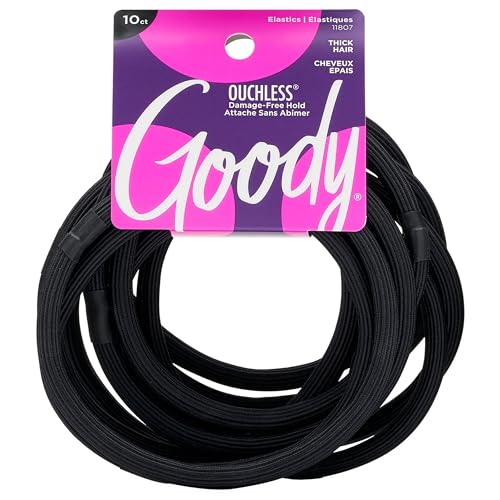 Goody Ouchless Xl &amp;amp; Extra Thick Hair Elastics - Black Hair Ties for Women, No Damage, Strong Hold for Thick Hair, Curly or Textured Styles - 10 Count, Gentle &amp;amp; Secure Ponytail Holders