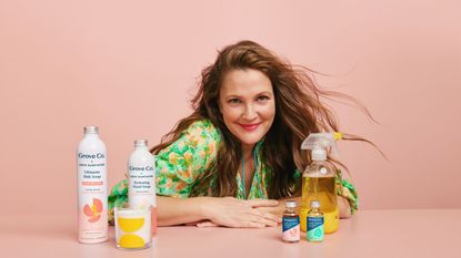 Drew Barrymore with her new cleaning line, Fresh Horizons