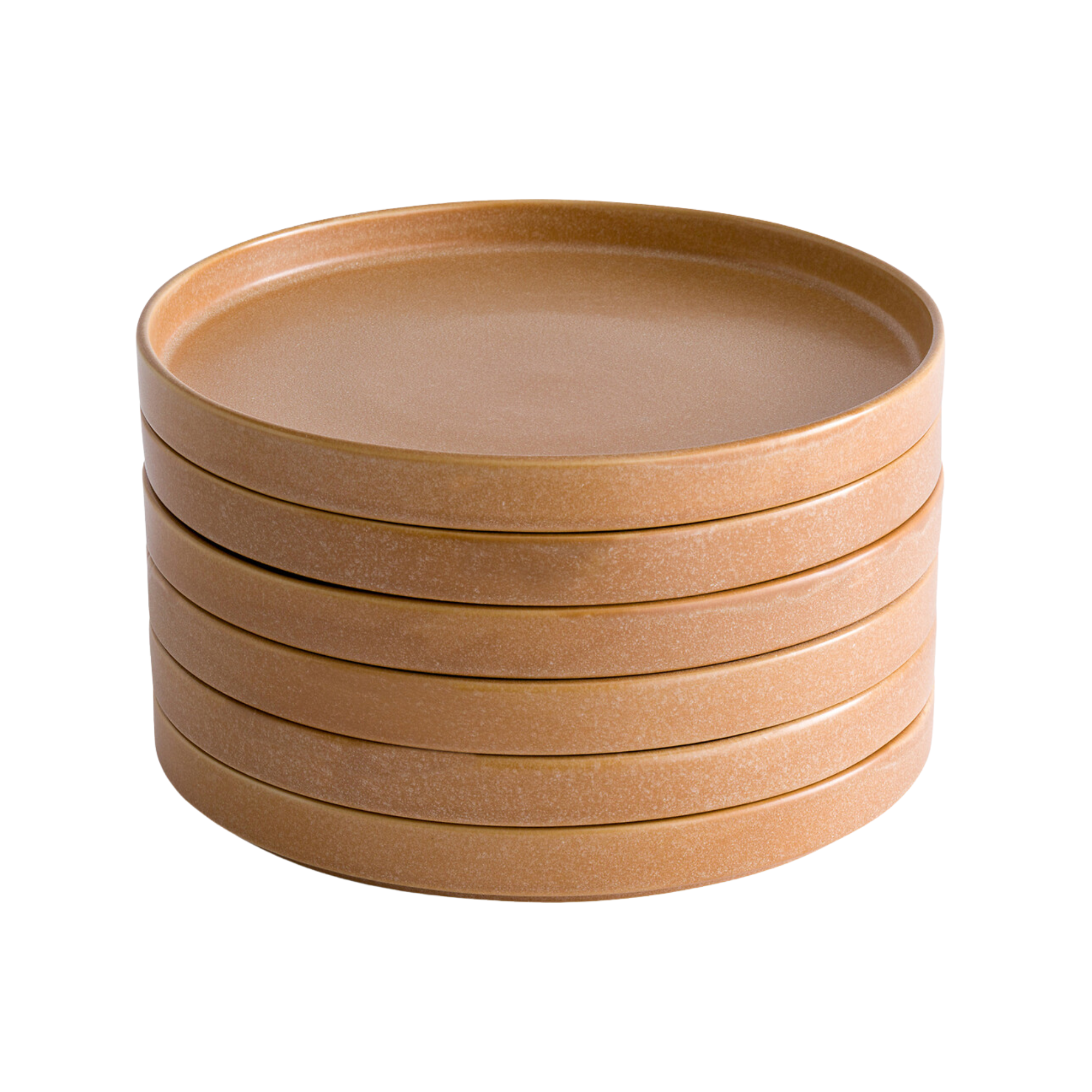 set of six brown plates stacked on top of each other
