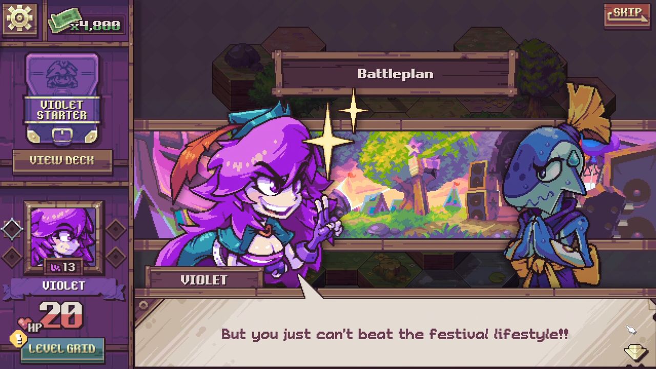 Pixelated card battle from the game Cross Blitz