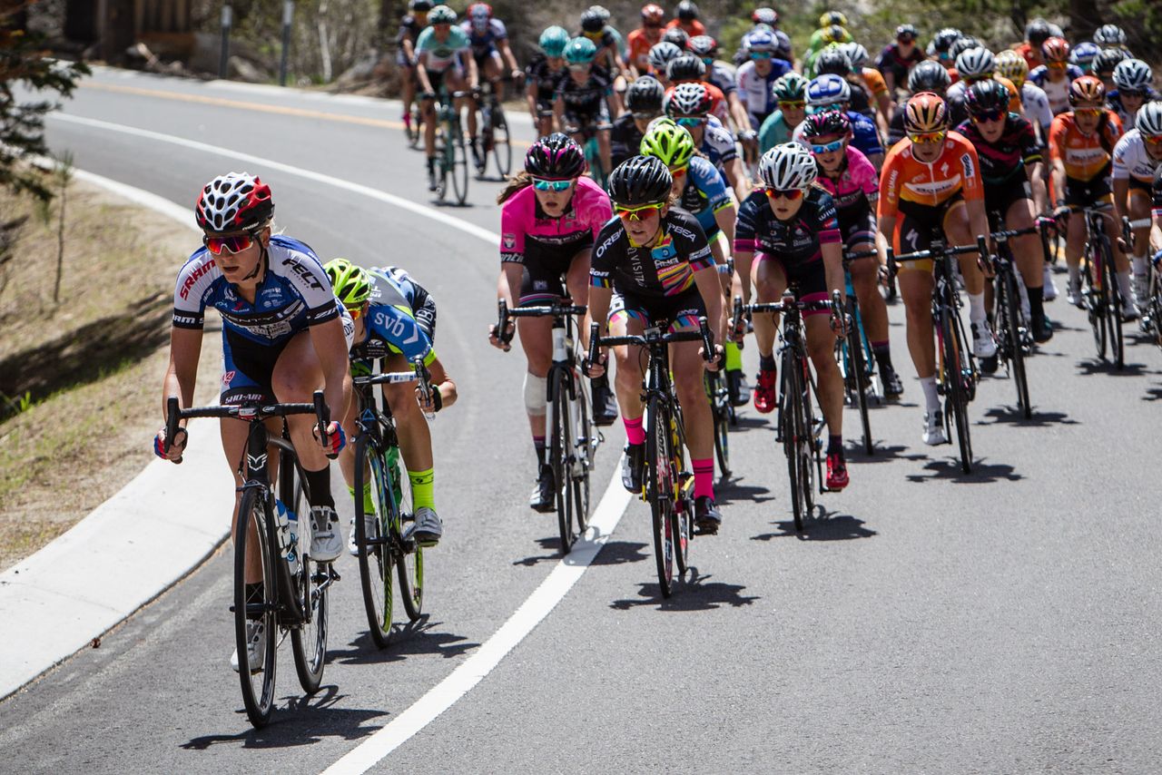 Riders try to get a breakaway going at the front